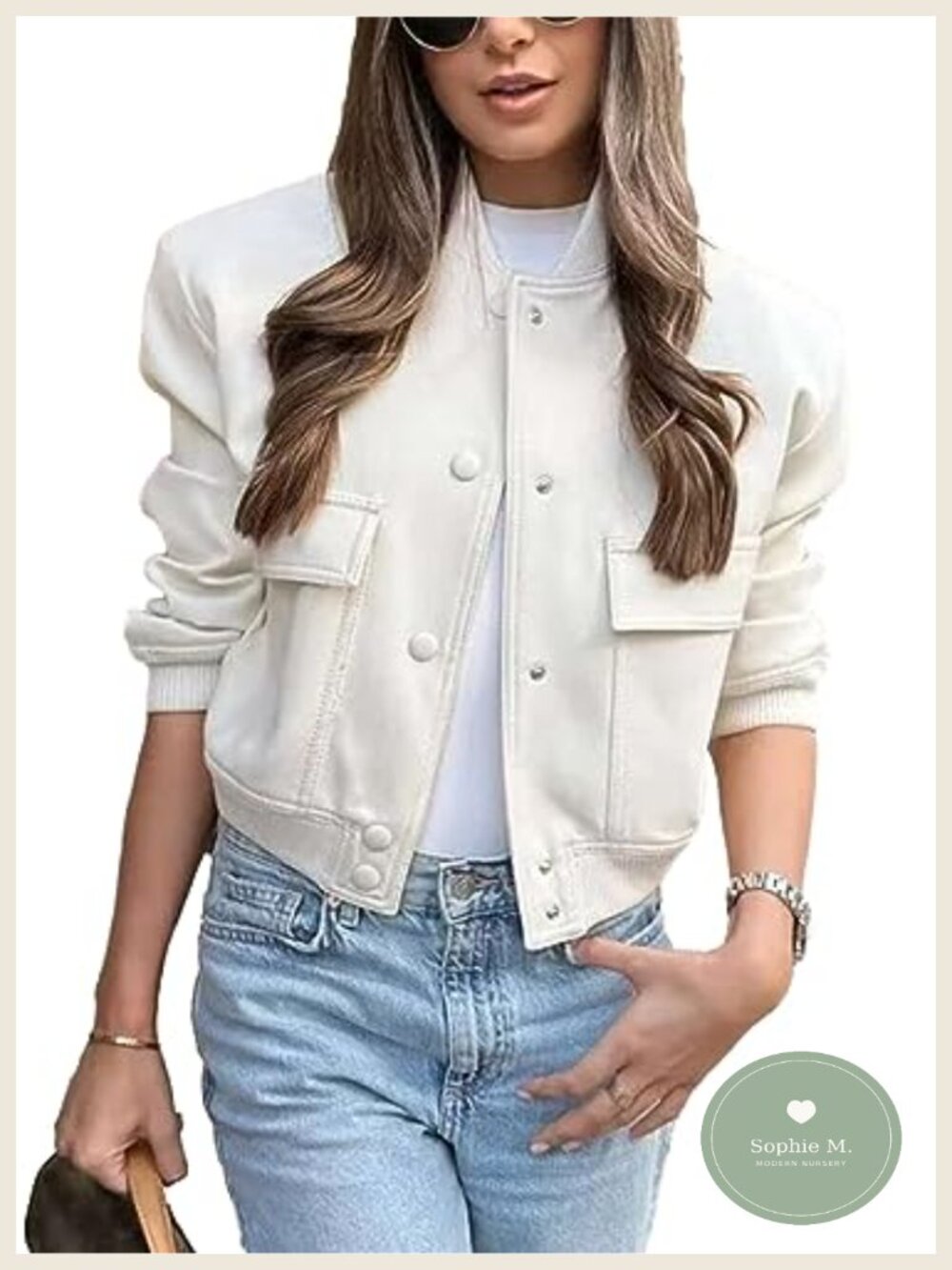 Womens Cropped Bomber Jacket Button Down Varsity Casual Lightweight